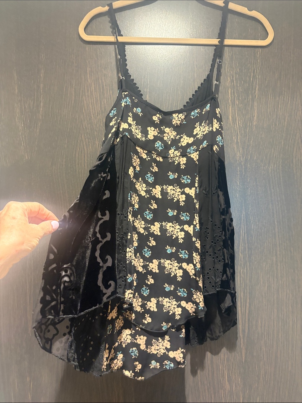 Johnny Was Black Floral Camisole with Cream and Teal Accents - Picture 5 of 8